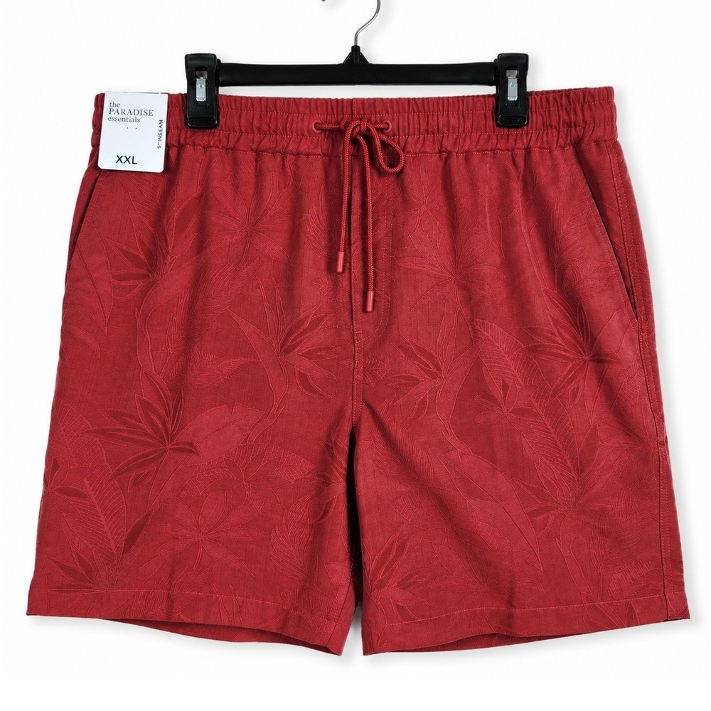 Caribbean Paradise Essentials Shorts Mens XXL Berry Red Tropical Leaf Summer NWT
